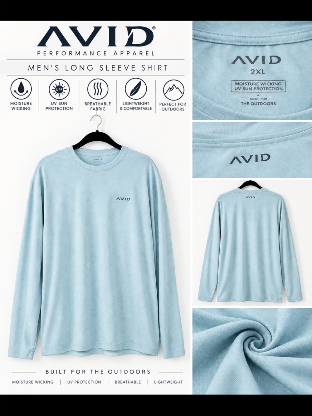 AVID Men's Long Sleeve Performance Shirt — Light Blue